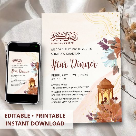 Abstraktes Aquarell-Blumen-Ramadan-Iftar-Dinner Einladung