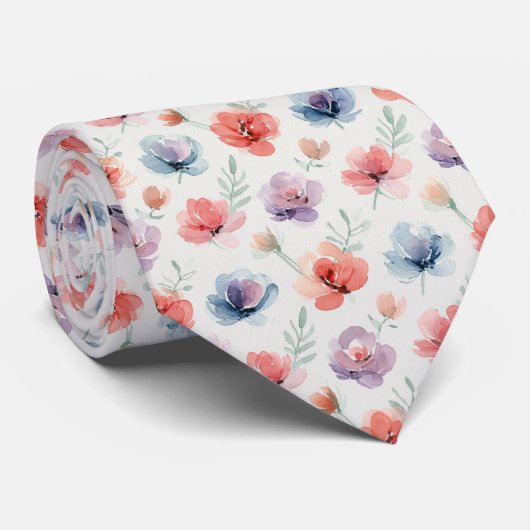 Abstraktes Aquarell-Blumenmuster Krawatte (Gerollt)