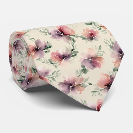 Abstraktes Aquarell-Blumenmuster Krawatte (Gerollt)