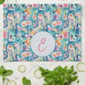 Abstraktes Aquarell-Blumenmuster-Monogramm Geschirrtuch (Gefaltet)