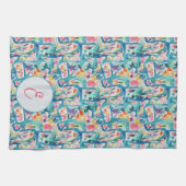Abstraktes Aquarell-Blumenmuster-Monogramm Geschirrtuch (Horizontal)