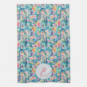 Abstraktes Aquarell-Blumenmuster-Monogramm Geschirrtuch (Vertikal)