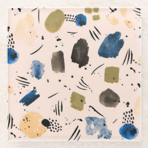 Abstraktes Aquarell: Geometrisches Tintemuster. Glasuntersetzer
