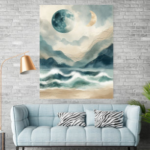 Abstraktes Aquarell-Küstenwellen-Poster-Druck Poster