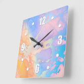 Abstraktes Aquarell Moderne türkisfarbene lila Ora Quadratische Wanduhr (Winkel)