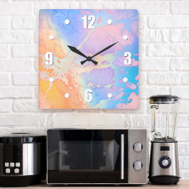 Abstraktes Aquarell Moderne türkisfarbene lila Ora Quadratische Wanduhr