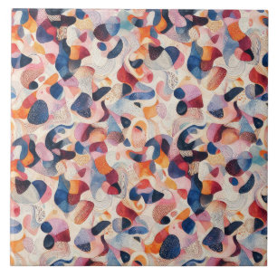 Abstraktes Aquarell Organisches Navy-Korallen-Must Fliese