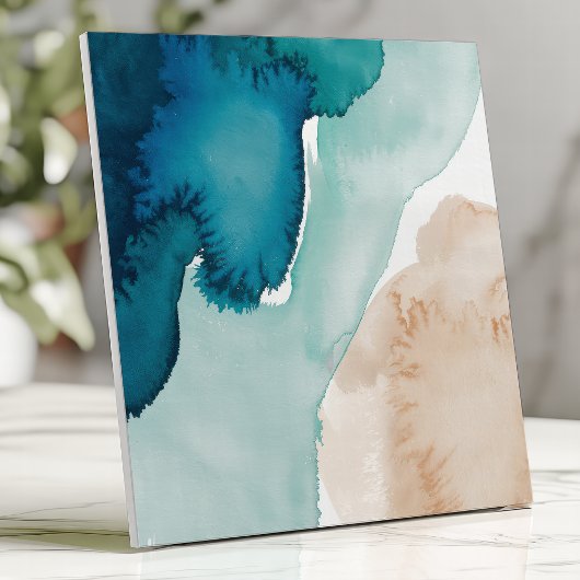 Abstraktes Aquarell-Ozeanblau und Sand Fliese
