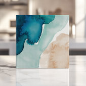 Abstraktes Aquarell-Ozeanblau und Sand Fliese