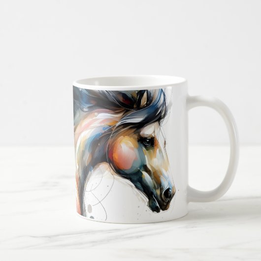 Abstraktes Aquarell-Rennpferd Kaffeetasse (Rechts)
