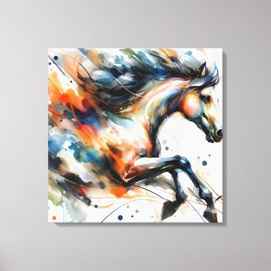Abstraktes Aquarell-Rennpferd Leinwanddruck (Vorderseite)