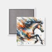 Abstraktes Aquarell-Rennpferd Magnet (Vorderseite/Rückseite)