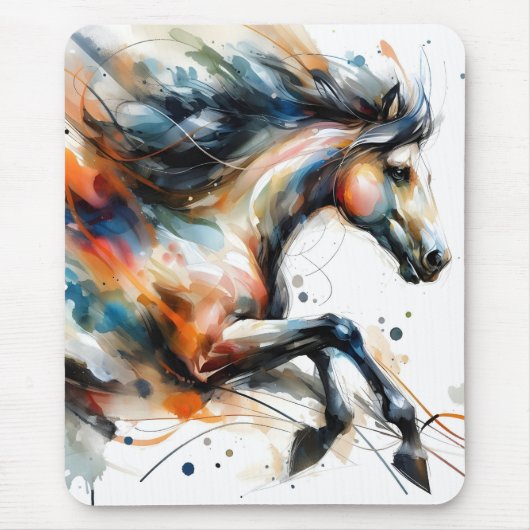 Abstraktes Aquarell-Rennpferd Mousepad (Vorne)