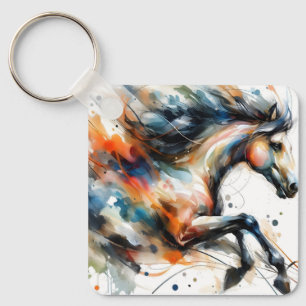 Abstraktes Aquarell-Rennpferd Schlüsselanhänger