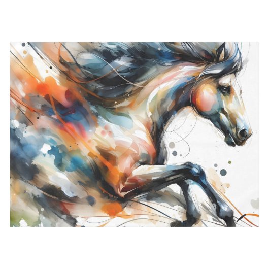 Abstraktes Aquarell-Rennpferd Tischdecke (Vorderseite (Horizontal))