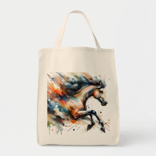 Abstraktes Aquarell-Rennpferd Tragetasche (Vorne)