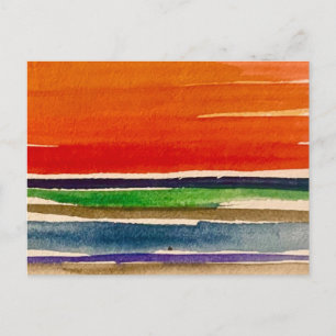 Abstraktes Aquarell Roter Sonnenuntergang Landscha Postkarte