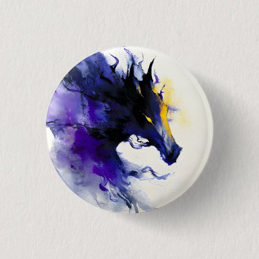 Abstraktes Aquarell Schwarzpferd-Porträt Button (Vorderseite)
