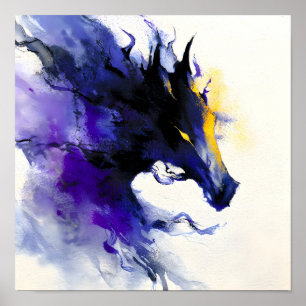 Abstraktes Aquarell Schwarzpferd-Porträt Poster