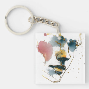 Abstraktes Aquarellbild mit Goldlinien Schlüsselanhänger
