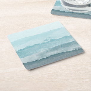 Abstraktes Aquarellblau Rechteckiger Pappuntersetzer