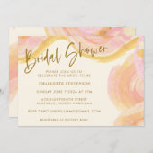 Abstraktes Aquarellfarbenpinsel Swirl Rosa Brautpa Einladung (Vorne/Hinten)