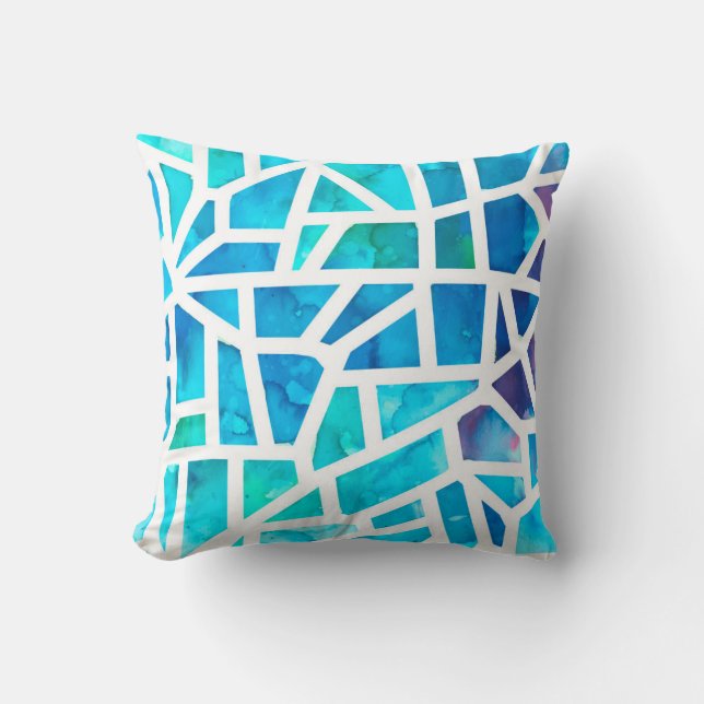 Abstraktes Aquarellglas Türkis Blau Kissen (Vorderseite)