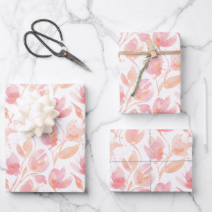 Abstraktes Aquarellmuster in Pfirsich und Rosa Geschenkpapier Set