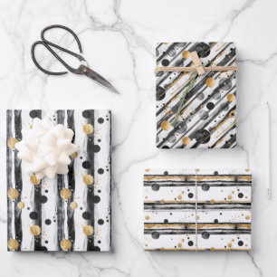 Abstraktes Aquarellmuster mit Goldakzenten Geschenkpapier Set