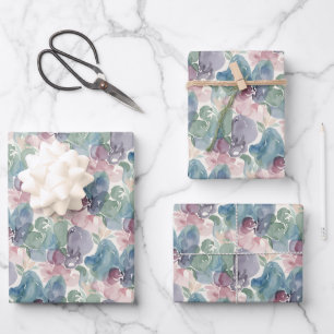 Abstraktes Aquarellmuster Teal Mauve Pink Geschenkpapier Set