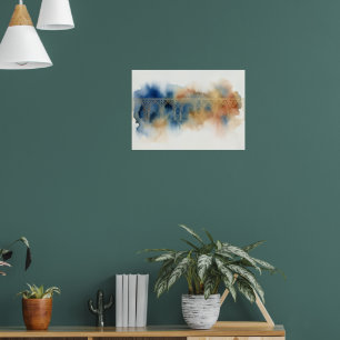 Abstraktes Aquarellposter in Blau und Ocker Poster