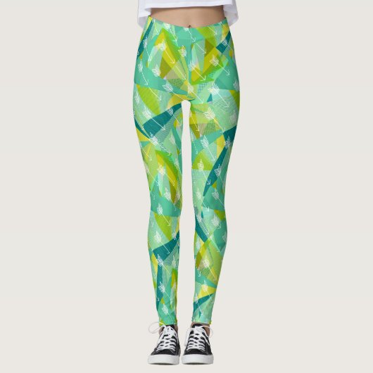 Abstraktes Arrow Triangle Mini Blue Aqua Muster Leggings (Vorderseite)