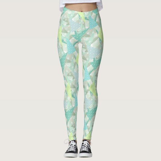 Abstraktes Arrow Triangle Mini Blue Aqua Muster Leggings (Vorderseite)