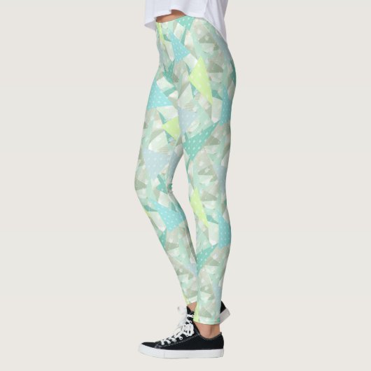 Abstraktes Arrow Triangle Mini Blue Aqua Muster Leggings (Links)