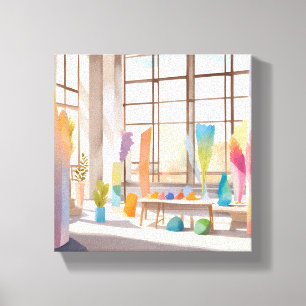 Abstraktes Atelier   Helle luftige Aquarellmalerei Leinwanddruck