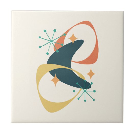 Abstraktes Atomzeitalter im Retro-Mittelalter Fliese (Vorderseite)