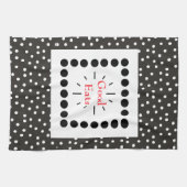 Abstraktes B&W Polka Dots Clock Good Eats Küche zu Geschirrtuch (Horizontal)