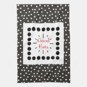 Abstraktes B&W Polka Dots Clock Good Eats Küche zu Geschirrtuch (Vertikal)