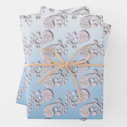 Abstraktes Baby blau und rosa Pastellfarben Geschenkpapier Set (Beispiel)