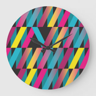 Abstraktes Band: Farbige geometrische Vintage-Opti Große Wanduhr