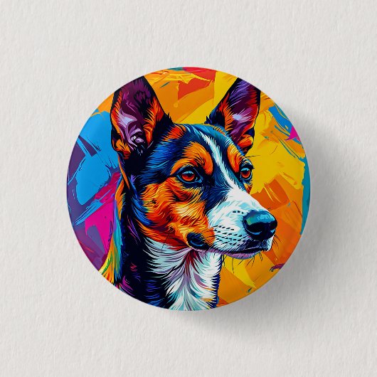 Abstraktes Basenji-Hundeporträt Button (Vorderseite)