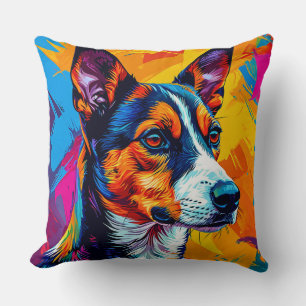 Abstraktes Basenji-Hundeporträt Kissen