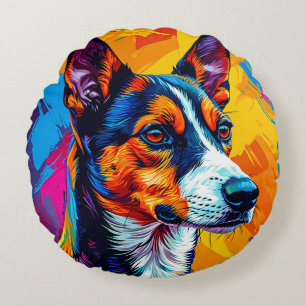 Abstraktes Basenji-Hundeporträt Rundes Kissen