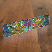 Abstraktes beflecktes Glas-Blumenmuster Namensplakette (Seite)