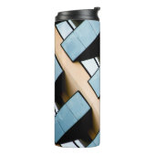 Abstraktes Beige und Blaues Gebäude Thermosbecher (Nach links gedreht)