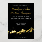 Abstraktes Berggold auf Schwarzer Hochzeit Folieneinladung (Vorderseite)