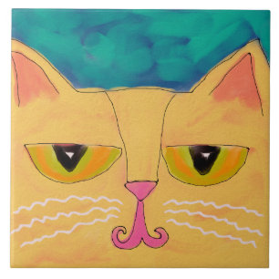 Abstraktes Bild der Funky Yellow Cat Fliese