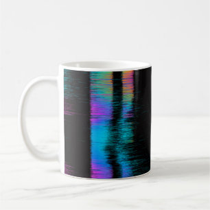 Abstraktes Bild eines glitzernden LED-Bildschirms. Kaffeetasse
