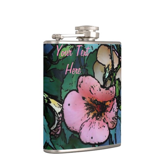 abstraktes Bild hübscher rosa und schwarzer Blume Flachmann (Rechts)