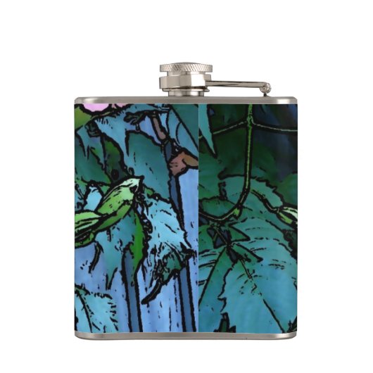 abstraktes Bild hübscher rosa und schwarzer Blume Flachmann (Rückseite)